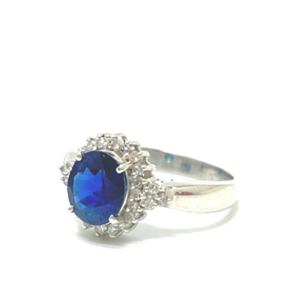 Jewelry Pt900 S1.50ct D0.20ct Sapphire Ring Pt900 Silver